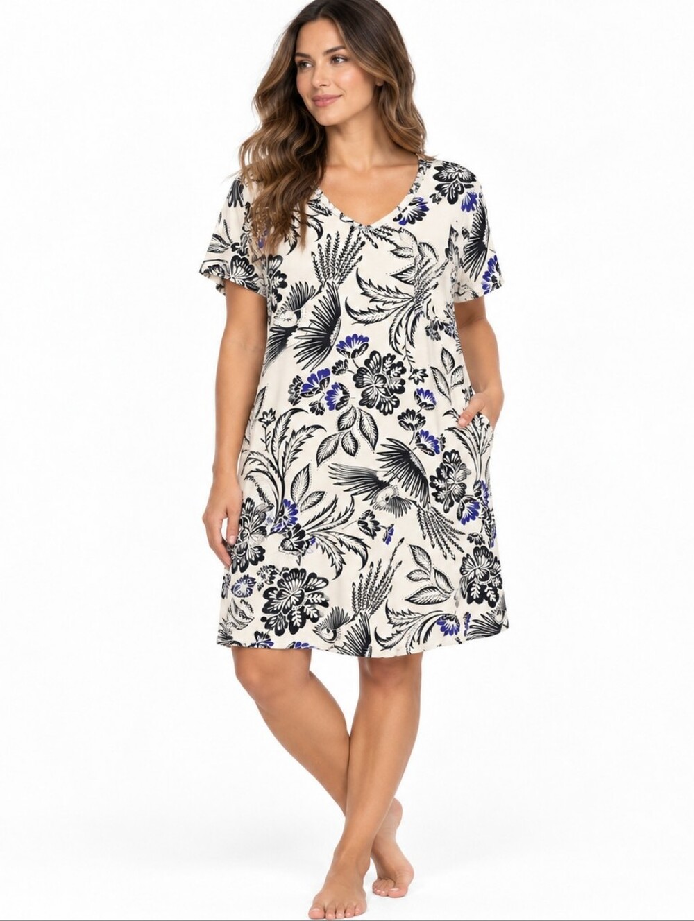 Soma Cool Nights Fly By Night Sleepshirt XL Floral Bird Print Nightgown